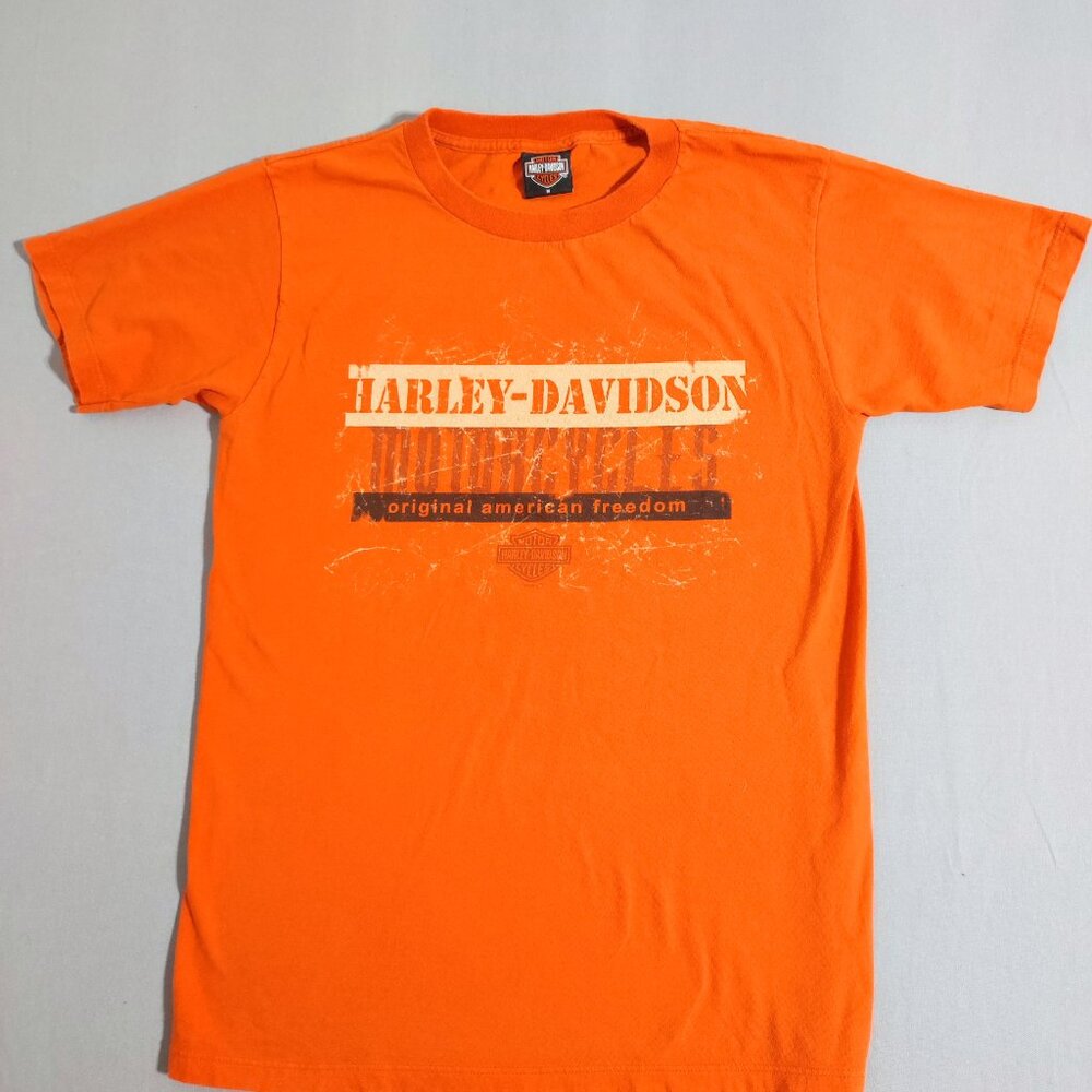 Harley-Davidson men's T-shirt size M orange double side decorated short sleeve